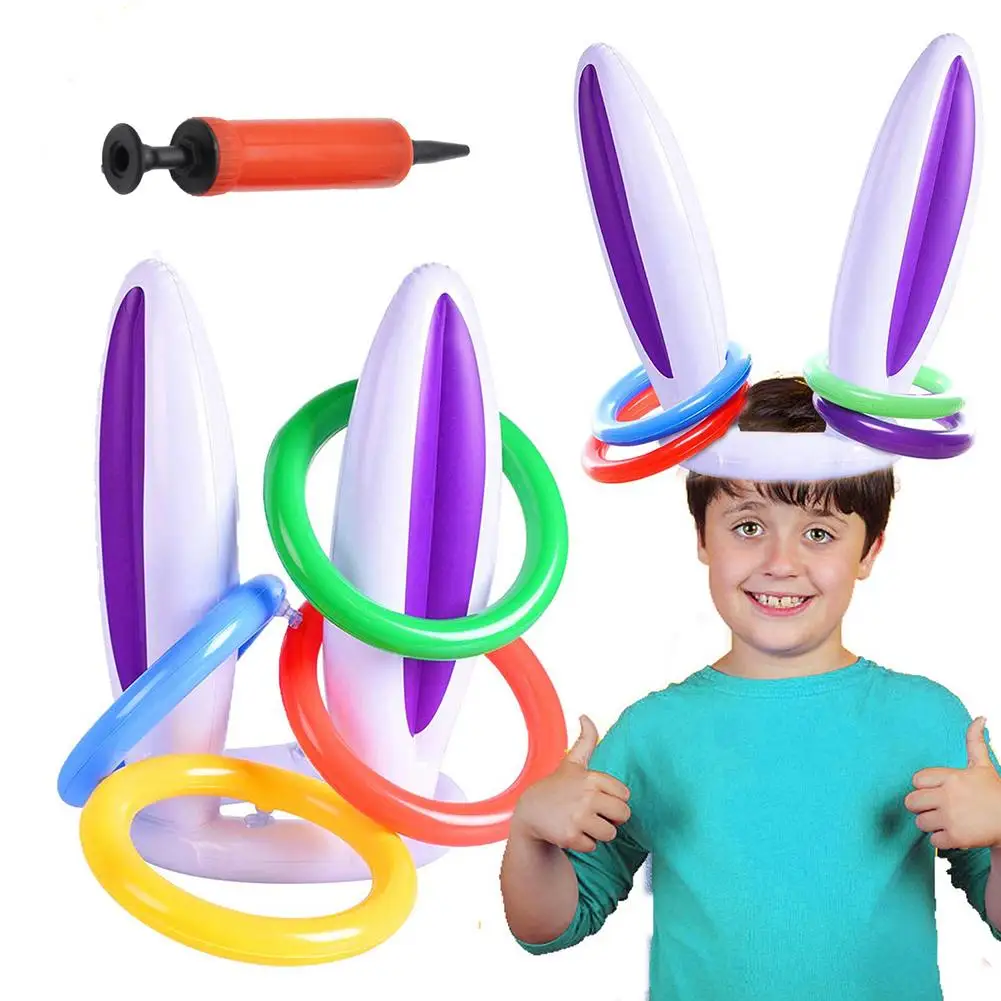

Inflatable Bunny Rabbit Ears Ring Toss Game with Rings and Pump Easter Party Games for Family Kids Party Supplies