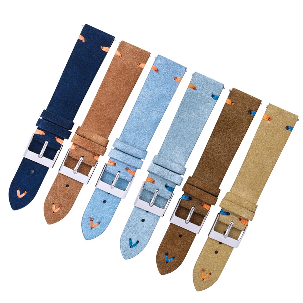Suede Watch Straps 18mm 20mm Hand Stitched Beige Green Blue Suede Leather Watch Bands For Man Woman Quick Release Watch Bracelet