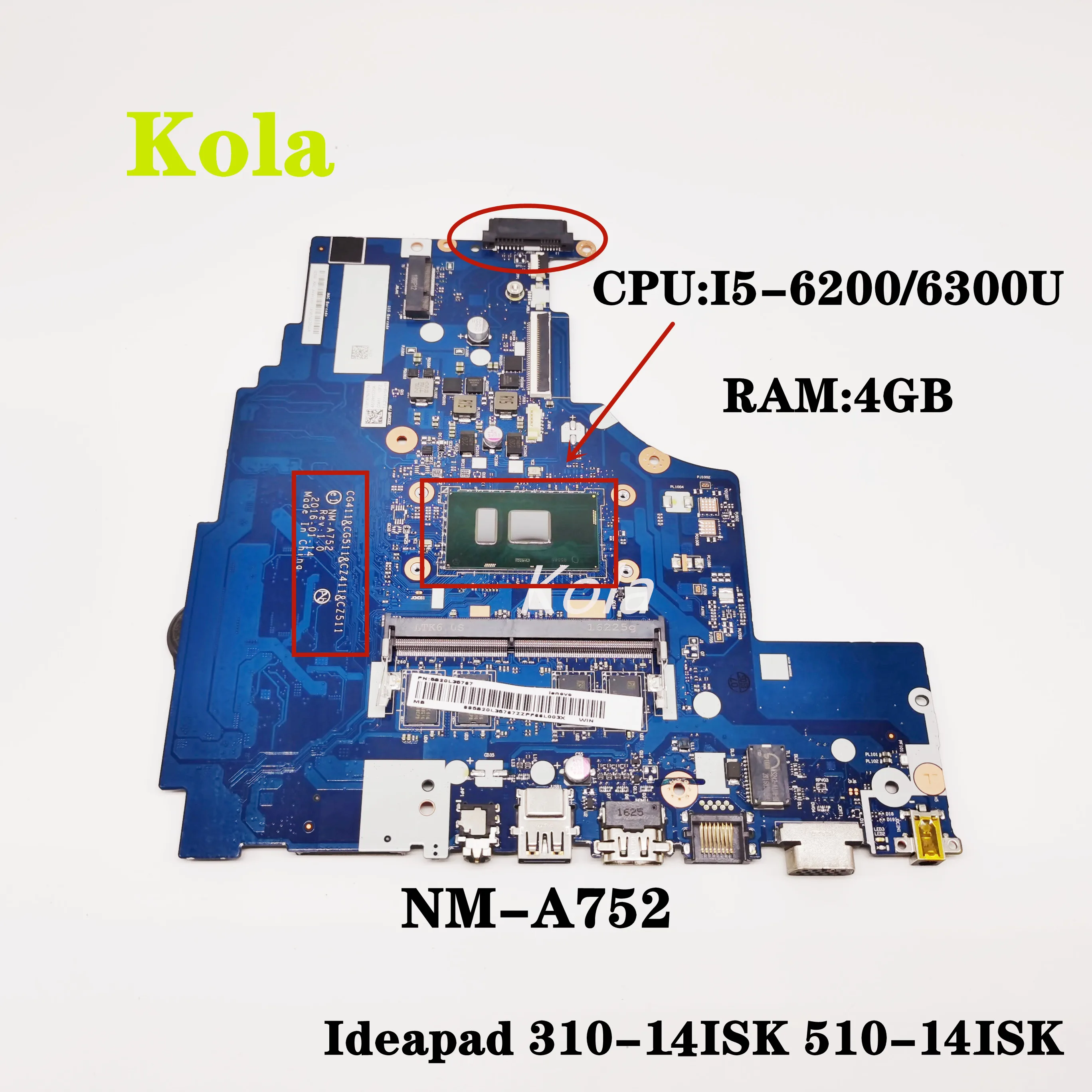 Материнская плата для ноутбука Lenovo Ideapad 310-14ISK 510-14ISK CPU:I5-6200/6300U RAM:4G UAM NM-A752 системная