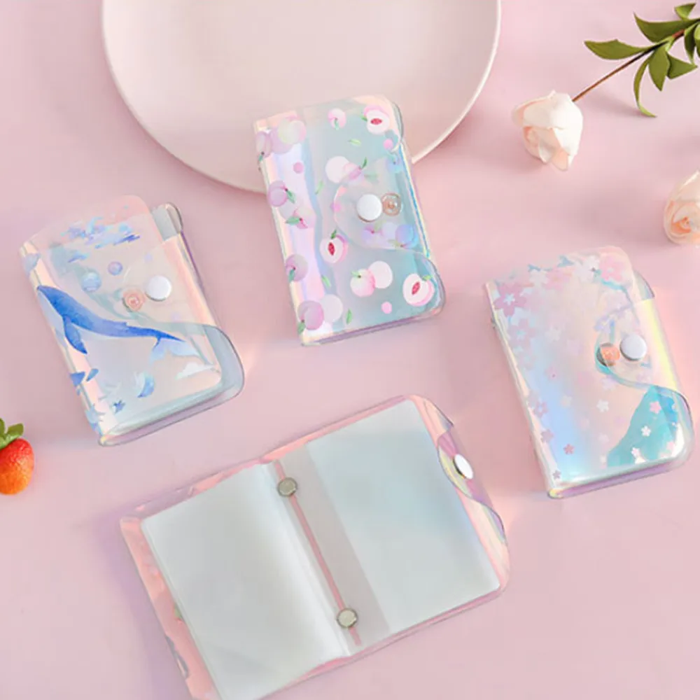 

Cute Cherry Blossom Credit Card Holder Laser PVC Card Case Business Card Holder Korea Office Organizer Portable Gift Card Bag