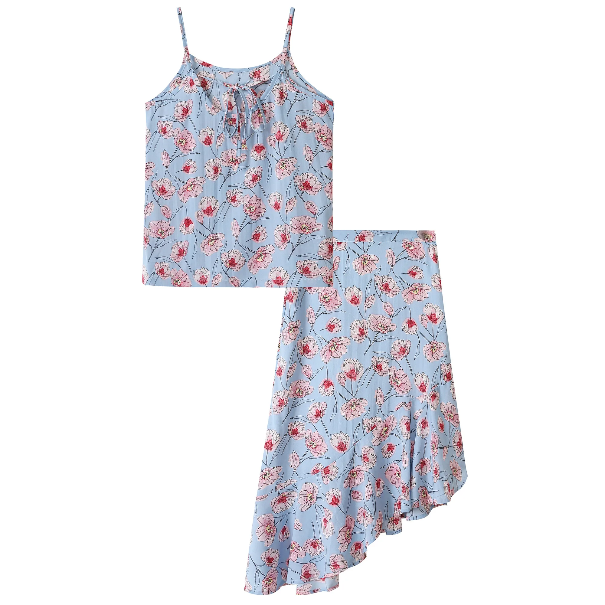 

L-4XL Fashion Summer Ladies Korean Slim Sexy Short Camisole Irregular Skirt Two-Piece Loose Temperament Suit Sleeveless Dress