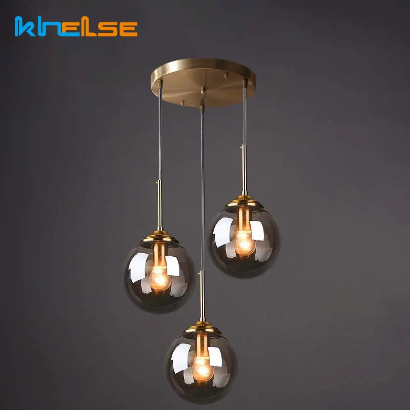 3 головки столовая обеденный стол кулон ламповый стеклянный шар золотой Спальня