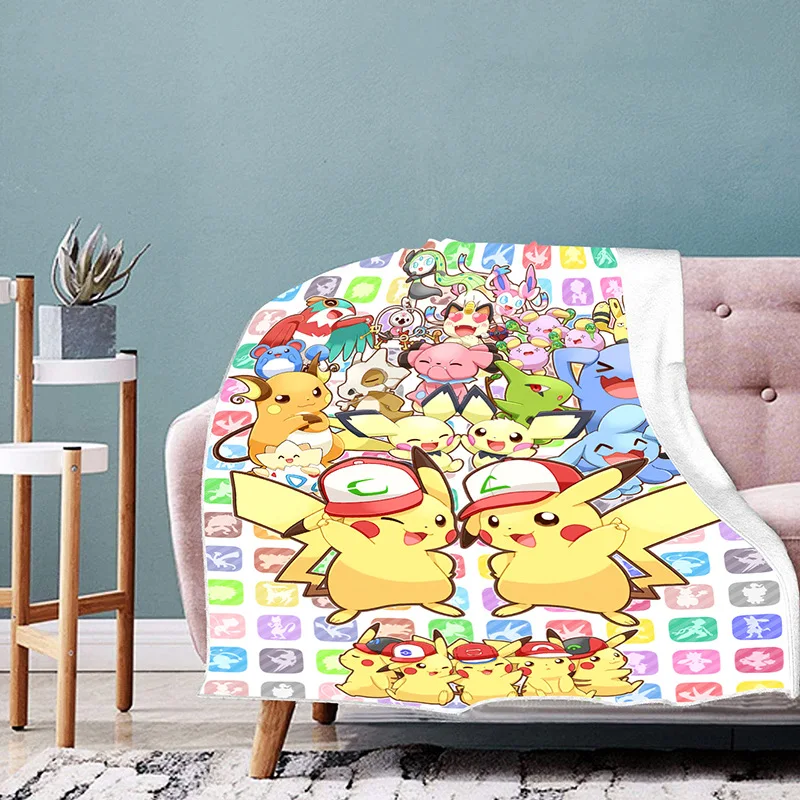 Детское флисовое 3D одеяло с покемоном Пикачу мультяшный принт теплая кровать