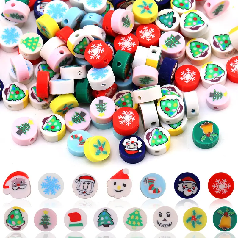 

30PCS Christmas Polymer Clay Beads Santa Claus Christmas Tree Snowflake Beads for Bracelet Necklace Making Jewelry Craft DIY