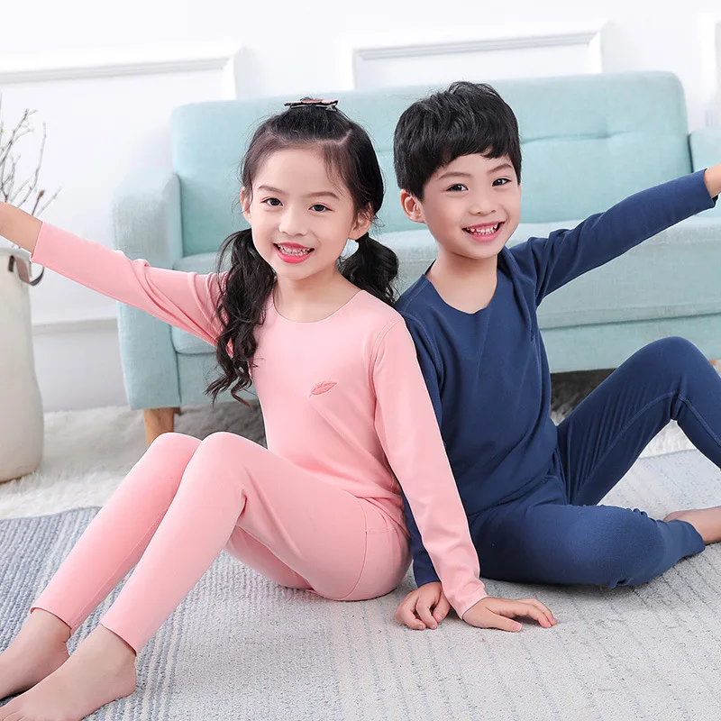 

Children's winter seamless double-sided autumn clothes long trousers Men women children's pajamas velvet thermal underwear set
