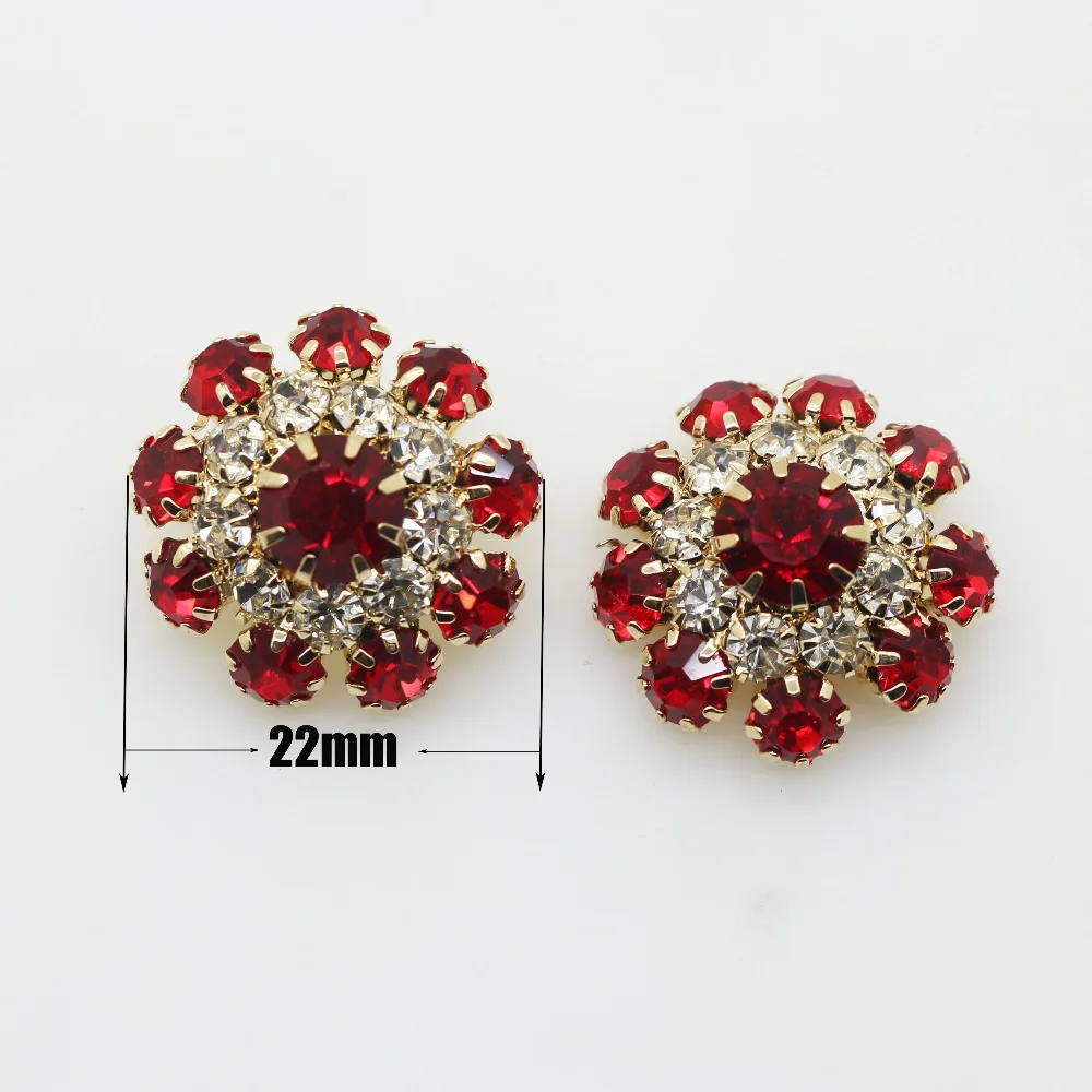 

5pcs/lots 22mm Round Glass Flower Crystal Rhinestone Button In Bright Red Decorative Button Dress