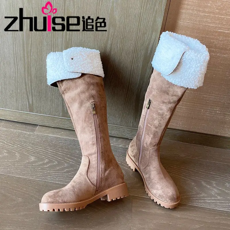 

Women's over-the-knee boots for autumn and winter 2021 new lamb hair boots net red thin tall and velvet snow boots