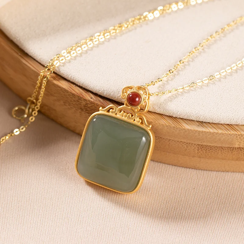 

High quality Real S925 He Tian Yu Lady Fashion Jewelry Necklace Pendant Gold Plating Chain Fashion Accessories Jewel Set Women