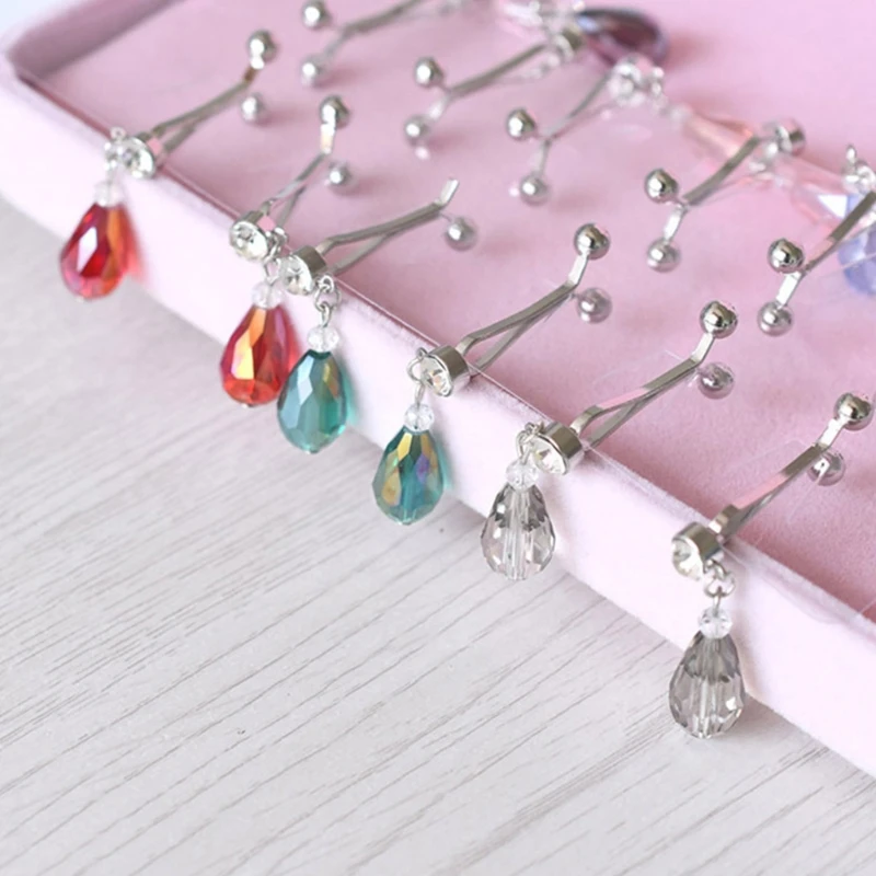 

12Pcs Muslim Hijab Scarf Metal U Clips Water Drop Crystal Pendant Islamic Headscarf Shawl Ethnic Abaya Safey Brooch Pins