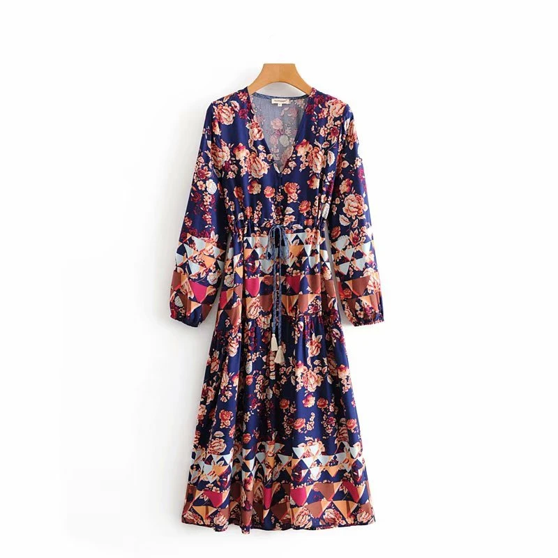 Винтажное шикарное женское богемное Платье макси с цветочным принтом и