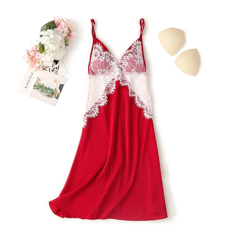 

Lace Patchwork Nightdress Spaghetti Strap Nightgown Sexy Women Intimate Lingerie Lace Patchwork Nightwear Sleepwear Home Clothes