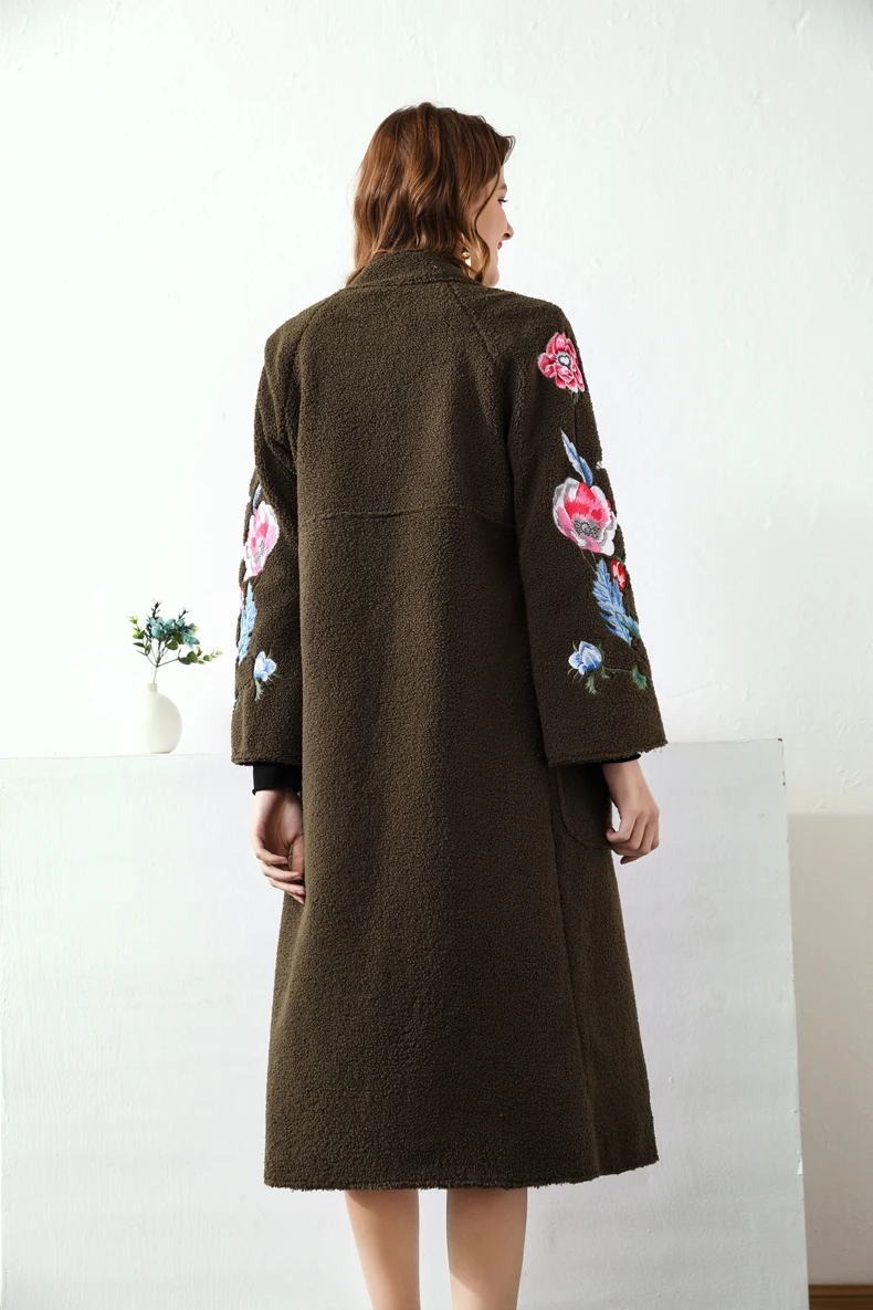 Женское подиумное пальто со стоячим воротником с длинными рукавами цветочной