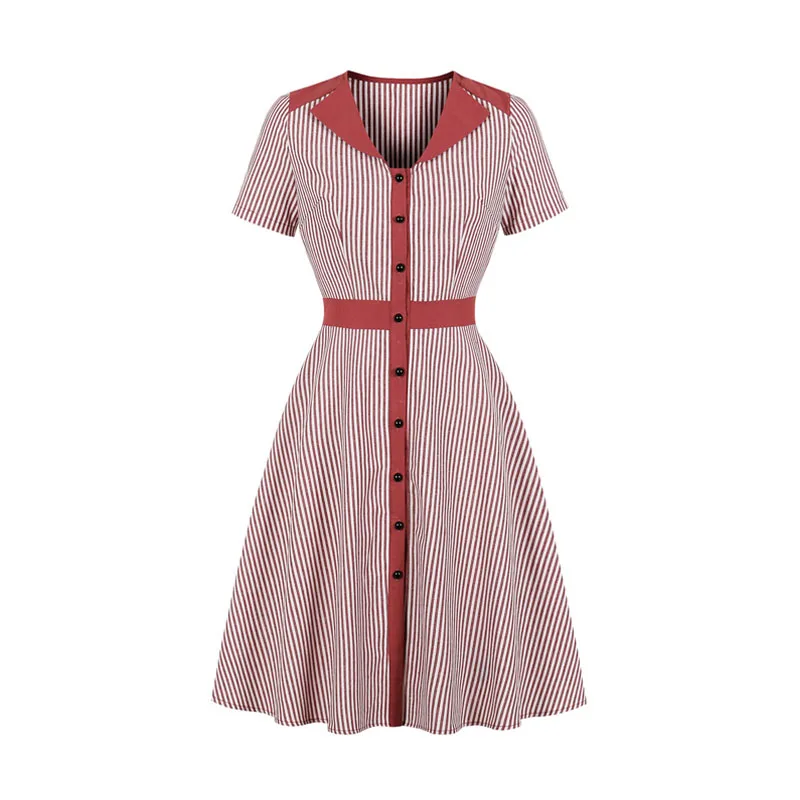 Женское винтажное платье-поло OTEN повседневное платье в полоску короткий рукав