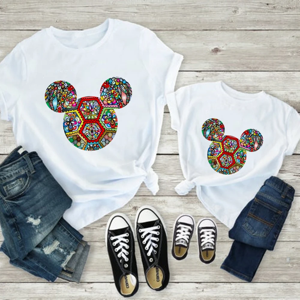 

Mickey Mouse Head Print T-shirts Famliy Look Harajuku Casual Funny Children Tee Fashion Adult Unisex Tops Casual Dropship