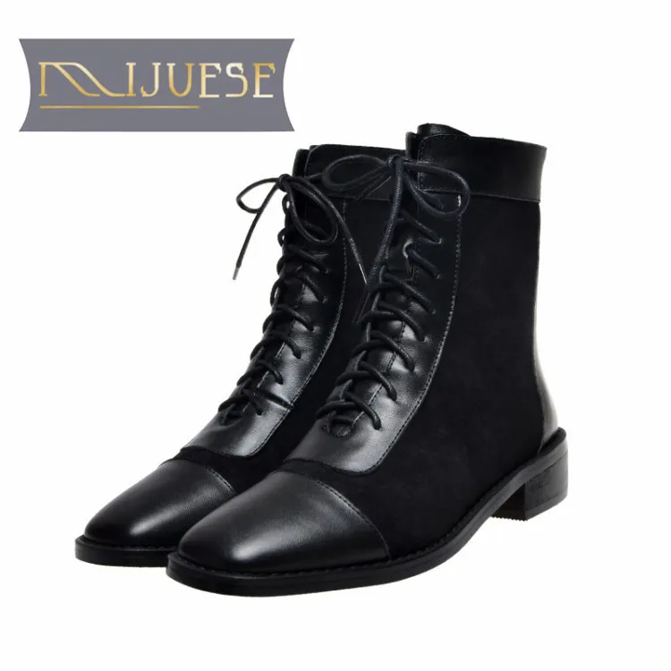 MLJUESE/женские ботильоны из коровьей кожи с квадратным носком Зимние короткие