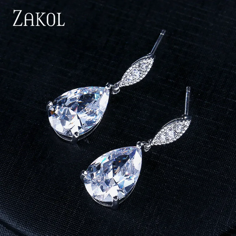 Модные серьги-капли с кристаллами циркония ZAKOL,, свадебные украшения для женщин, FSEP2040