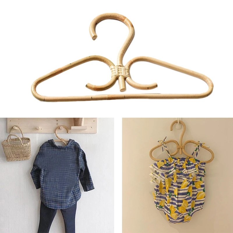

2Pcs Rattan Clothes Hanger Natural Rattan Hand-Woven 3 Hook Hanger for Home Wardrobe Clothing Store Decor Retail