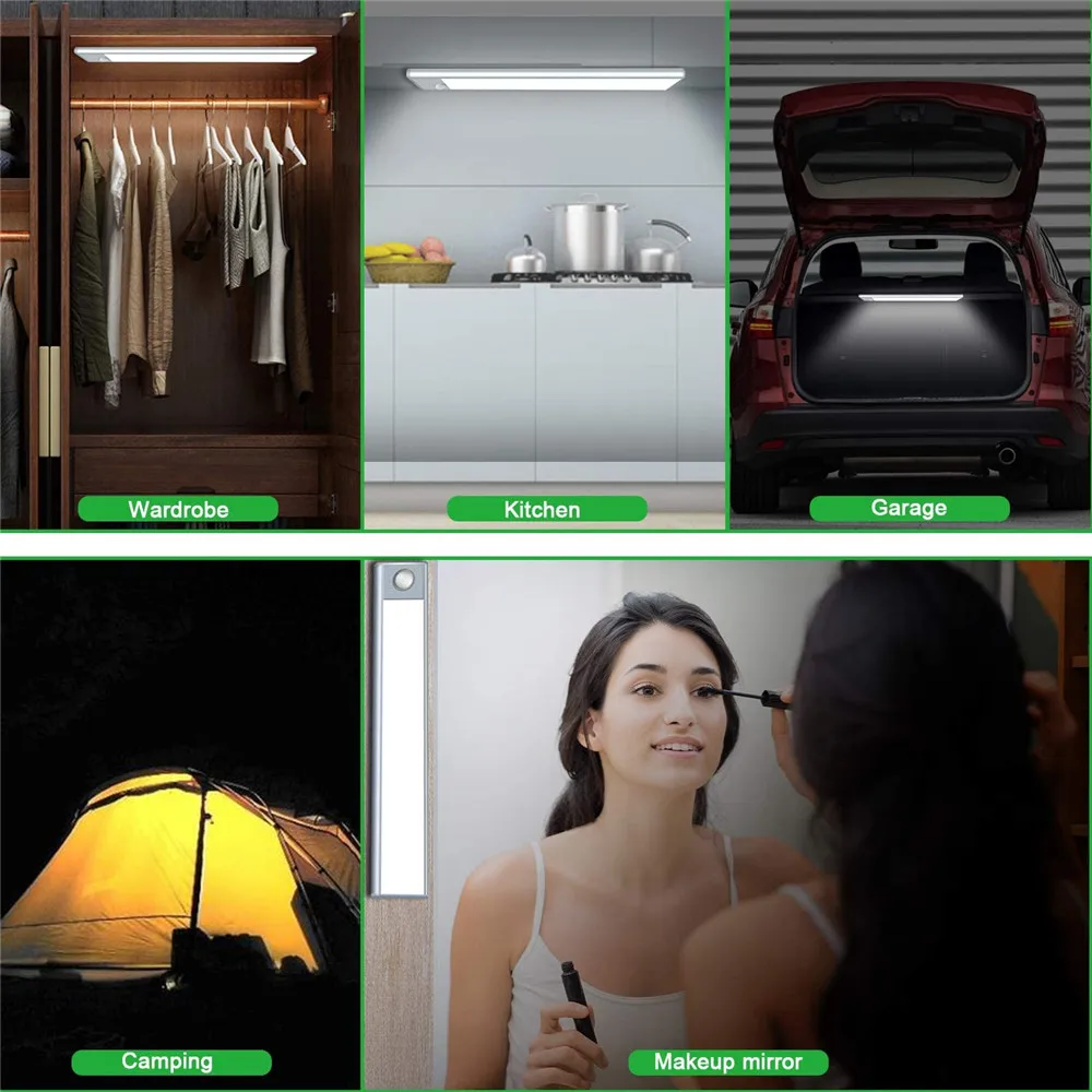 

Ultra-thin 23/40/60CM PIR Motion Sensor LED Under Cabinet Light USB Rechargeable Wardrobe Cupboard Wall lamp Closet night light