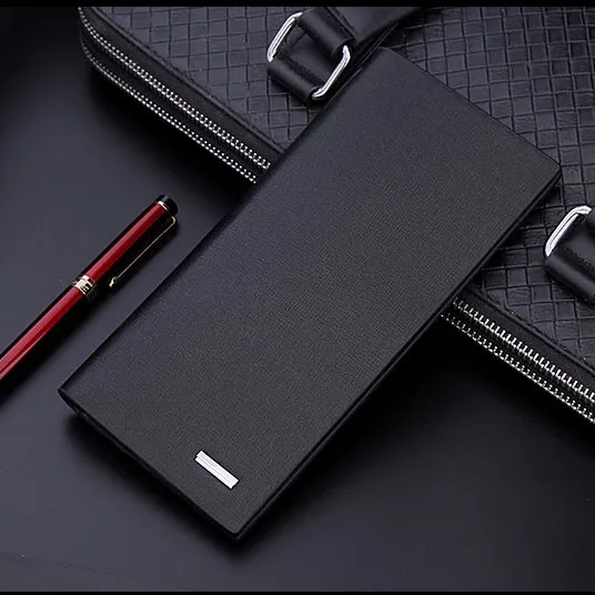 Black Мужской кошелек из микрофибры, кожаный Длинный кошелек, carteira masculina hombre billeteras thin porte, мужские кошельки из натуральной кожи - Цвет: Black