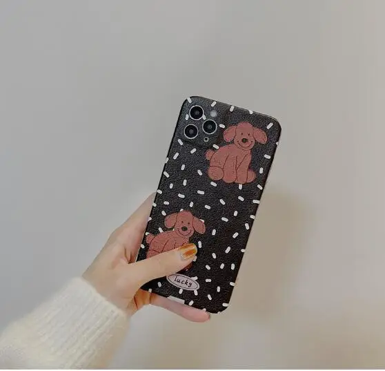 

Korea cartoon simple leather bear dog soft phone case for iphone 12 Pro Max 12 MiNi 11 Pro Max X XS XR 7 8 plus SE 2020 cover