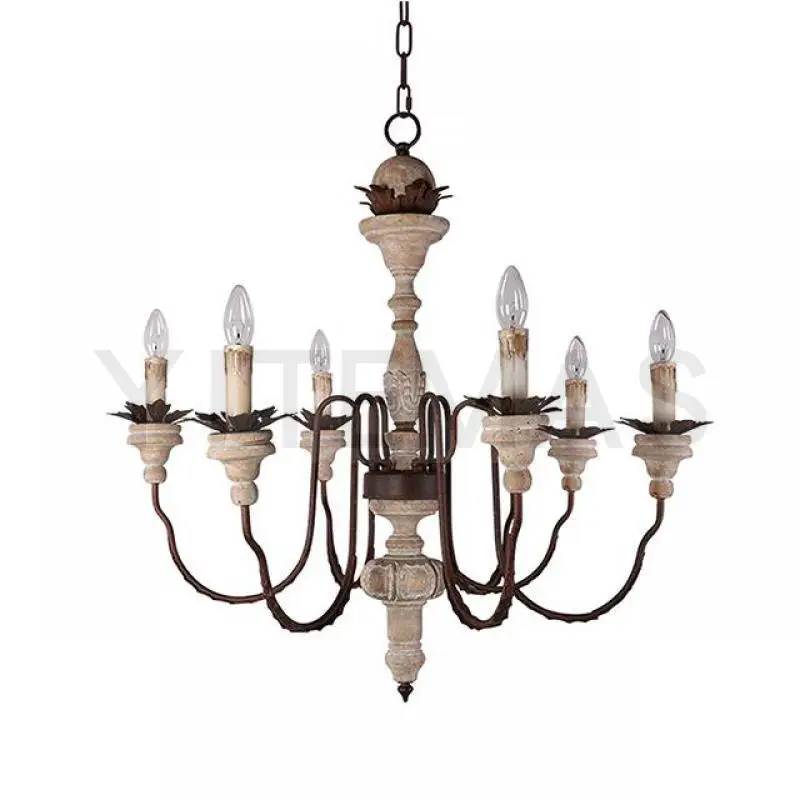 Винтажная белая деревянная люстра 6 свет Ретро французский стиль Скандинавская