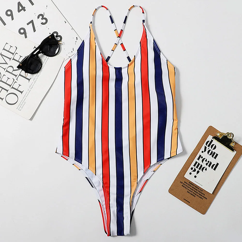 

New Striped Women's Swimwear Female 2021 One Piece Swimsuit Striped Bathing Suit Woman Swimming Wear XXL Beachwear Monokini