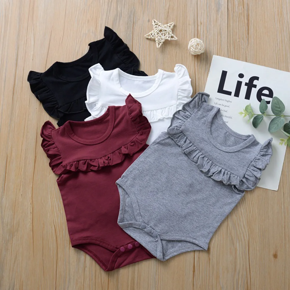 Модные летние детские ползунки с оборками для девочек повседневные хлопковые