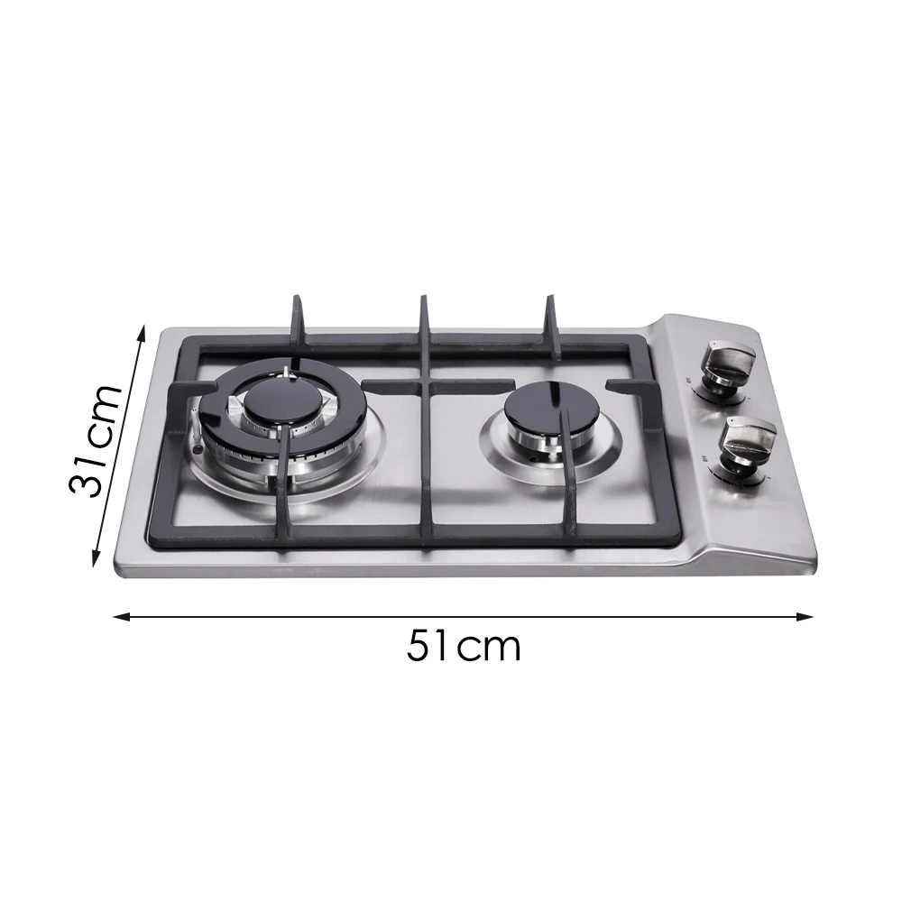 

12" Gas Cooktop 2 Burners Drop-in Propane/Natural Gas Cooker Gas Stove LPG/NG Dual Fuel Stainless SteelEasy To Clean For Home