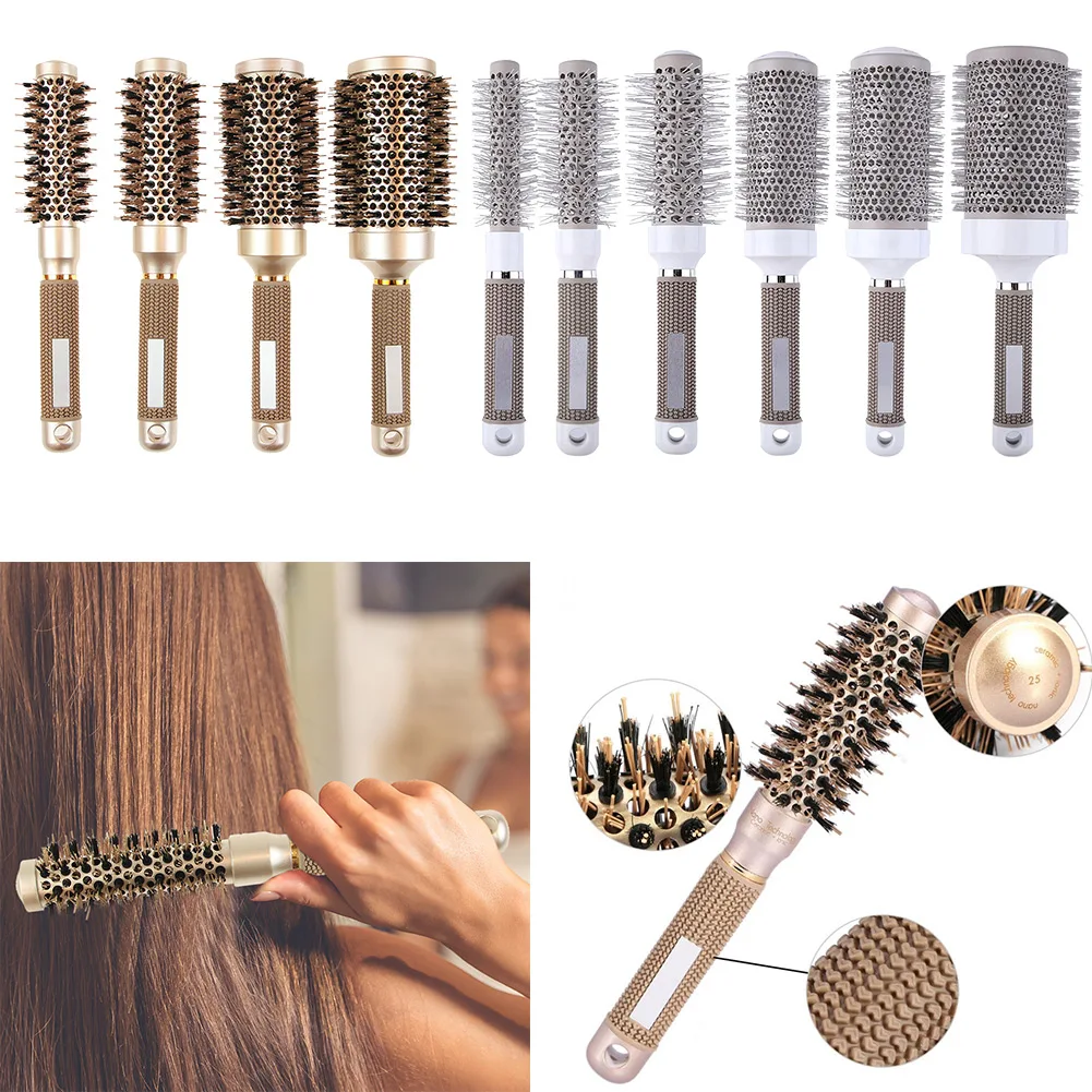 Золотистая Керамическая ионная расческа термостойкие круглые гребни железная