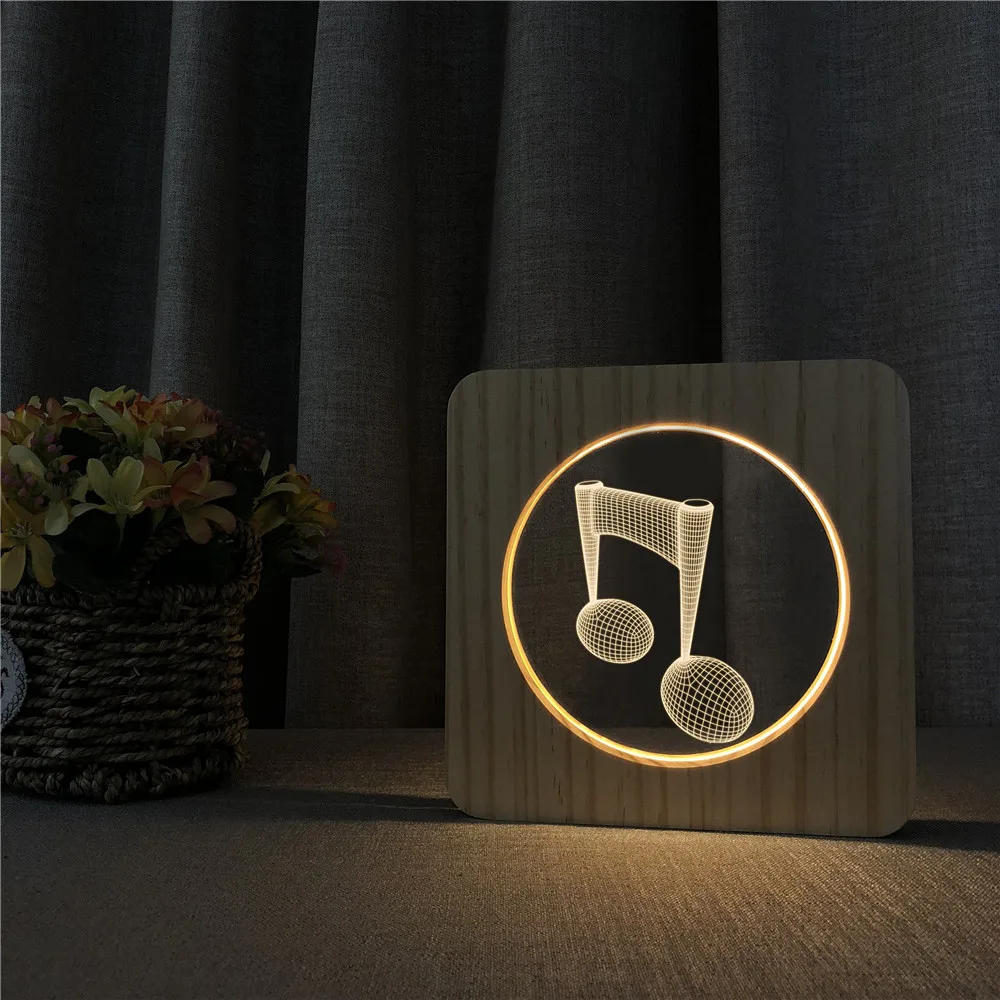 Музыкальная нотация 3D деревянная Светодиодная лампа настольная с