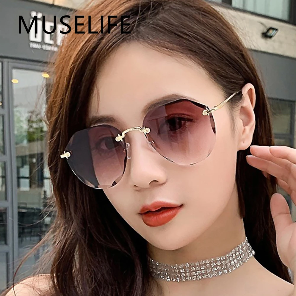 

MUSELIFE Sunglasses For Women ladies Rimless Diamond cutting Lens Brand Designer Ocean Shades Vintage Sun Glasses