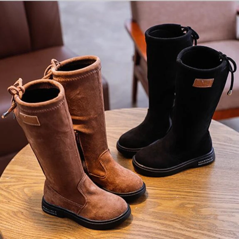 

Big Girls Boots Knee High Boots Children's Long Boots Princess Shoes Non-Slip Flock Soft Warm Boot For Teenage Girl