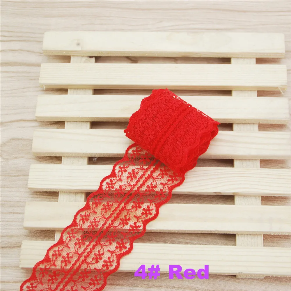 Red FASMILEY 45 мм кружевная отделка из полиэстера Grosgrain кружевная лента Цветочная отделка разноцветная лента 10 ярдов L133-2 - Цвет: Red
