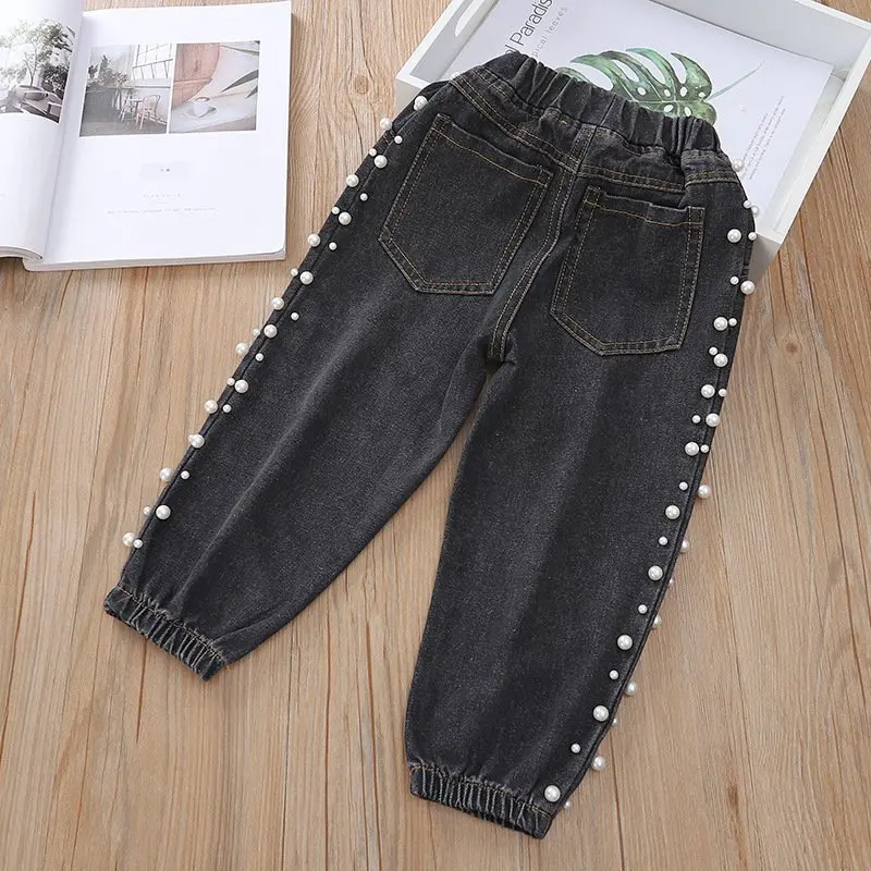 Новинка 2019 года Модные осенние джинсы с жемчужинами и бусинами Длинные свободные