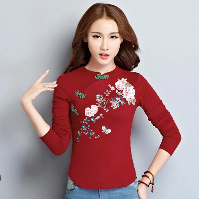 Весенне-осенняя женская футболка с вышивкой Blusas с длинным рукавом 5XL размера плюс качественные топы, женские хлопковые футболки - Цвет: 6252Style Eleven