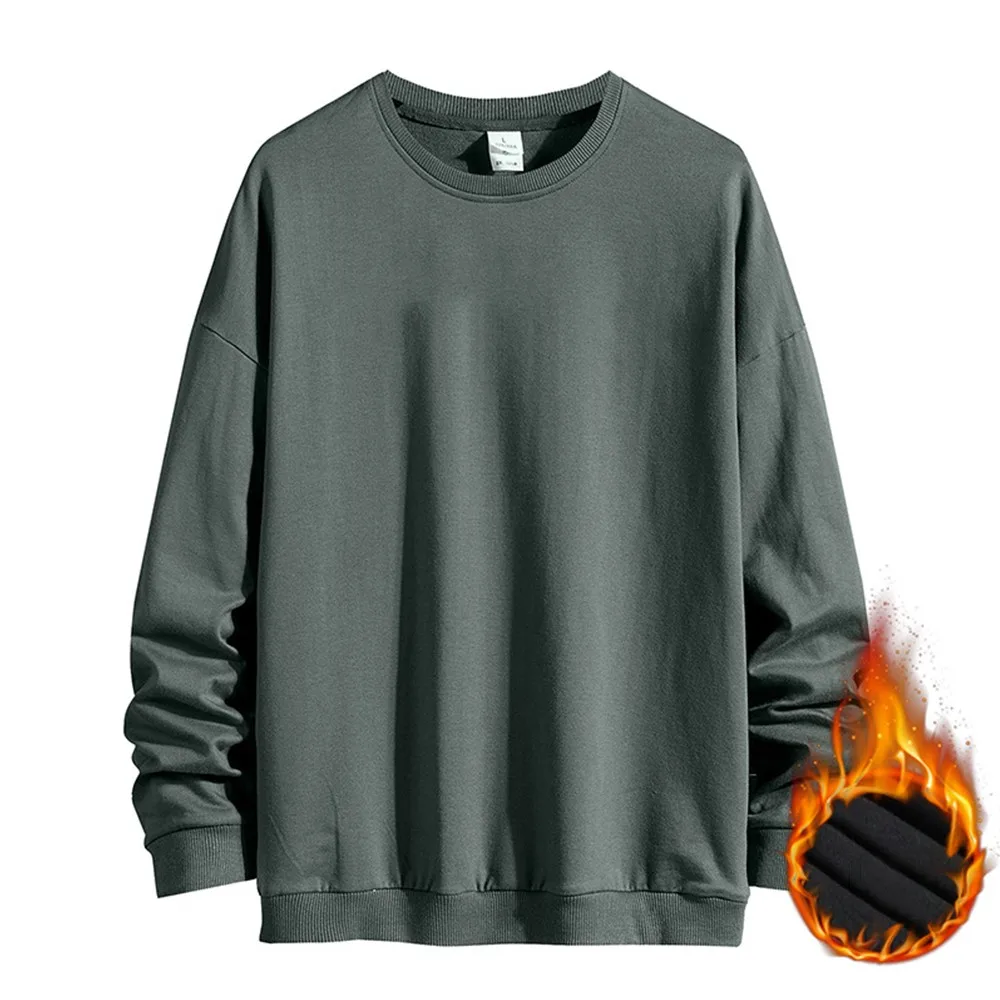 

Men's Plus Velvet Pullover Sweater Long-Sleeved T-Shirt Bottoming Shirt Round Neck Autumn Winter Hoodless Top Blouse Sweatshirt