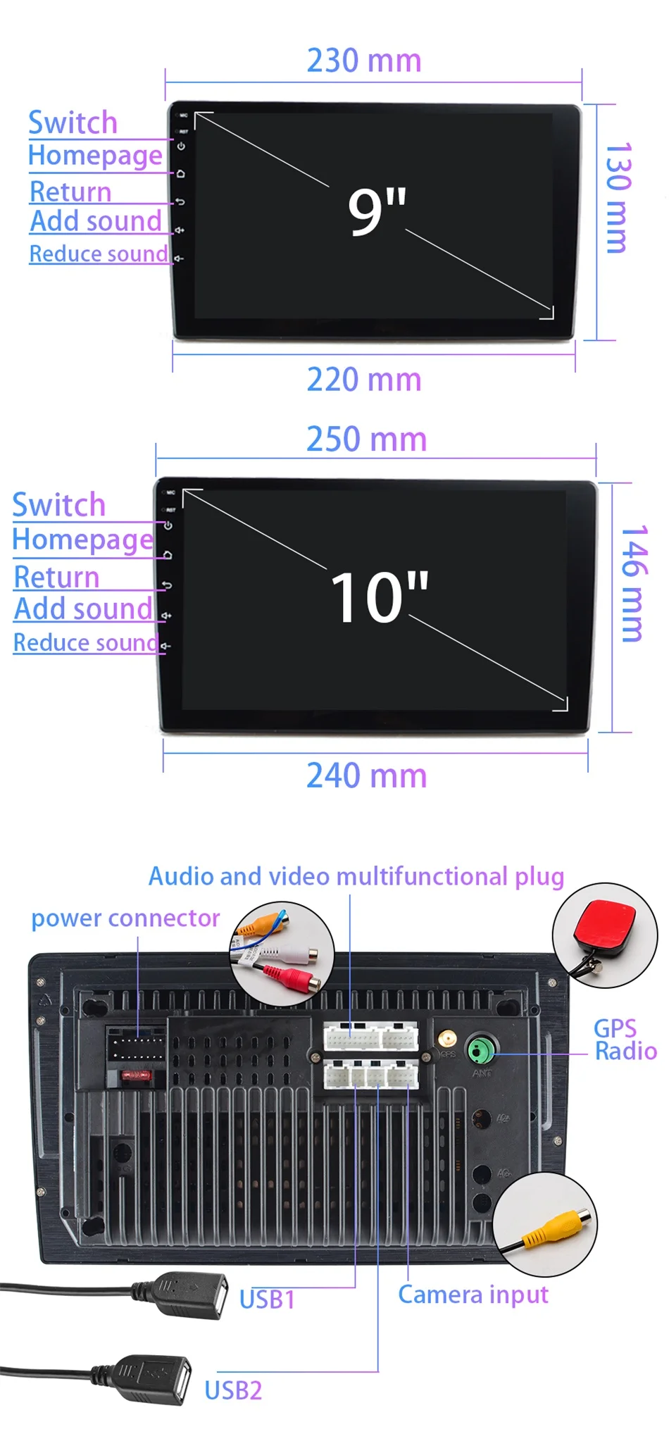 Автомагнитола 2 Din 4G Android 10 мультимедийный видеоплеер 9 дюймов Mirrorlink Wi-Fi ОЗУ Гб ПЗУ
