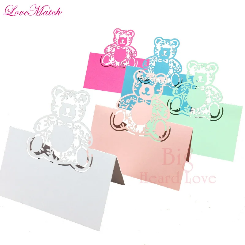 40 шт. Лазерная вырезка мультяшного медведя табличка для дня рождения карточка с