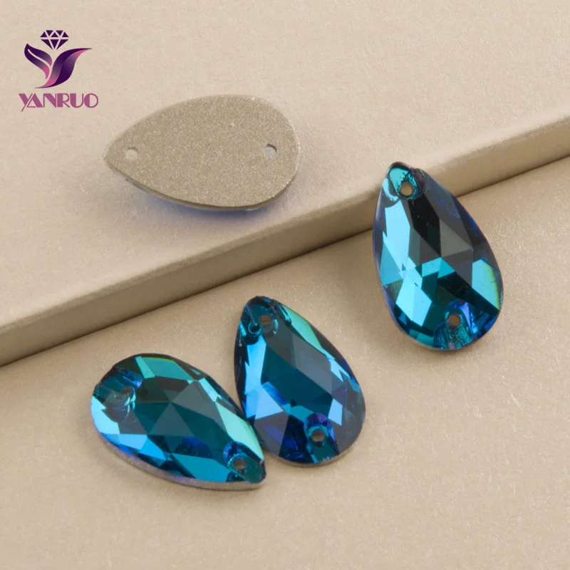 YANRUO 3230 капля синий циркон стразы шьют на ткани плоская обратная сторона кристалл