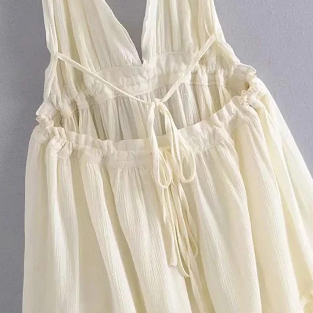 Летнее богемное платье женское сексуальное вязаное с открытой спиной оборками V