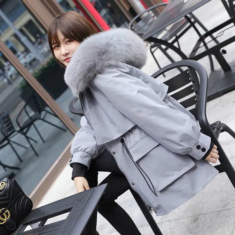 Женская длинная парка с капюшоном зимняя куртка подкладкой из кроличьего меха и