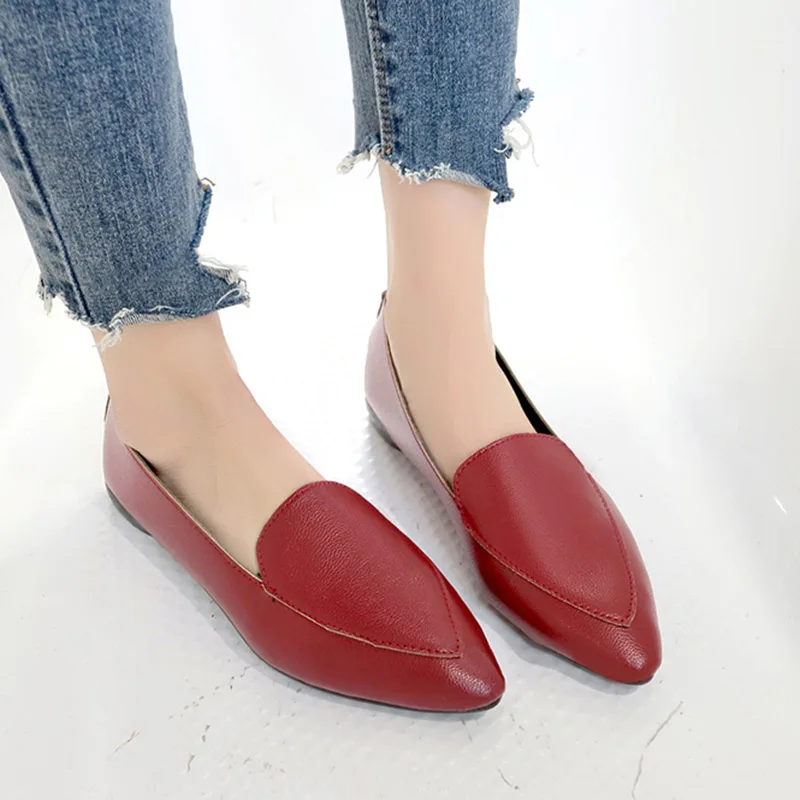 Туфли оксфорды женские на плоской подошве Кожаные балетки заостренный носок