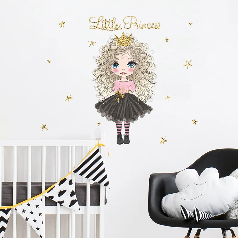 

Beautiful Little Princess Stickers Kids Room Decoration Cute Cartoon Stars Curly Hair Girl Sticker Wall Autocollants