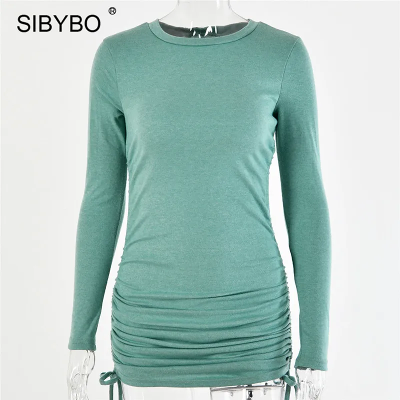 Женское облегающее платье SIBYBO черное трикотажное с длинным рукавом и завязками