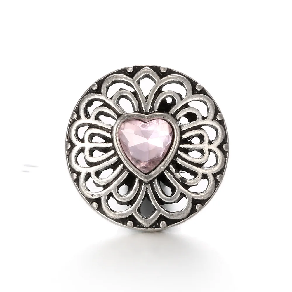 

New 20pcs heart Rhinestone Flower Snap Buttons Fit 18mm Snap Bracelets Bangles DIY Jewelry