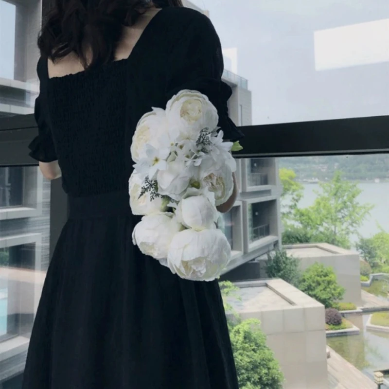 

Dress Women Simple Slim Solid Square Collar Summer Womens A-line Fashion Temperament Casual Vintage French Trend Maxi Streetwear