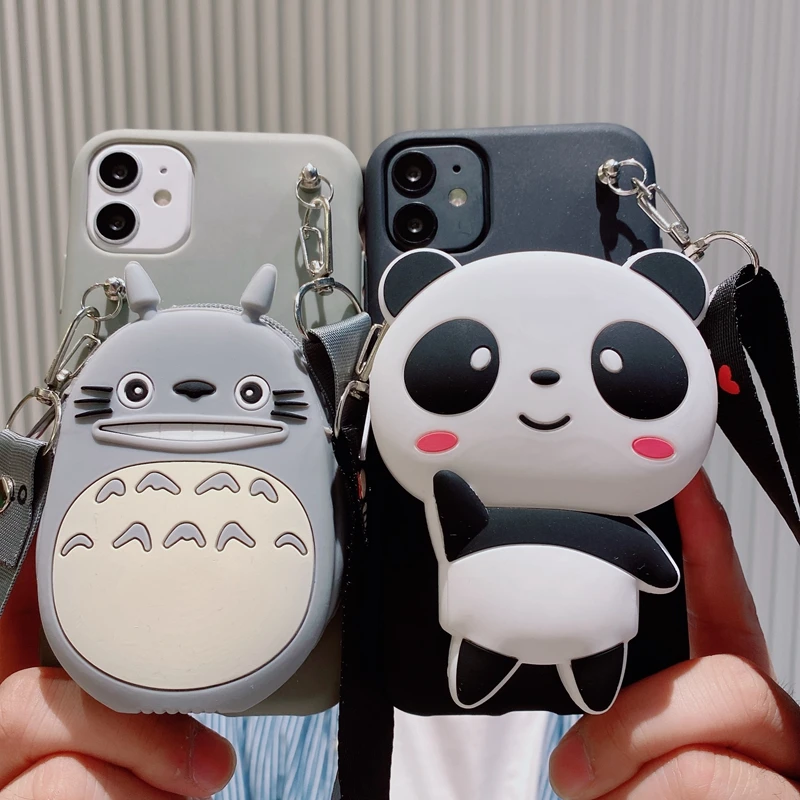 

Cute 3D Cartoon Panda Bear Wallet Bag Case for Huawei Y7A Y8P Y7P Y6P Y5P Y9S Y5 Y6 Y7 Y9 Prime 2019 Soft Silicone Lanyard Cases