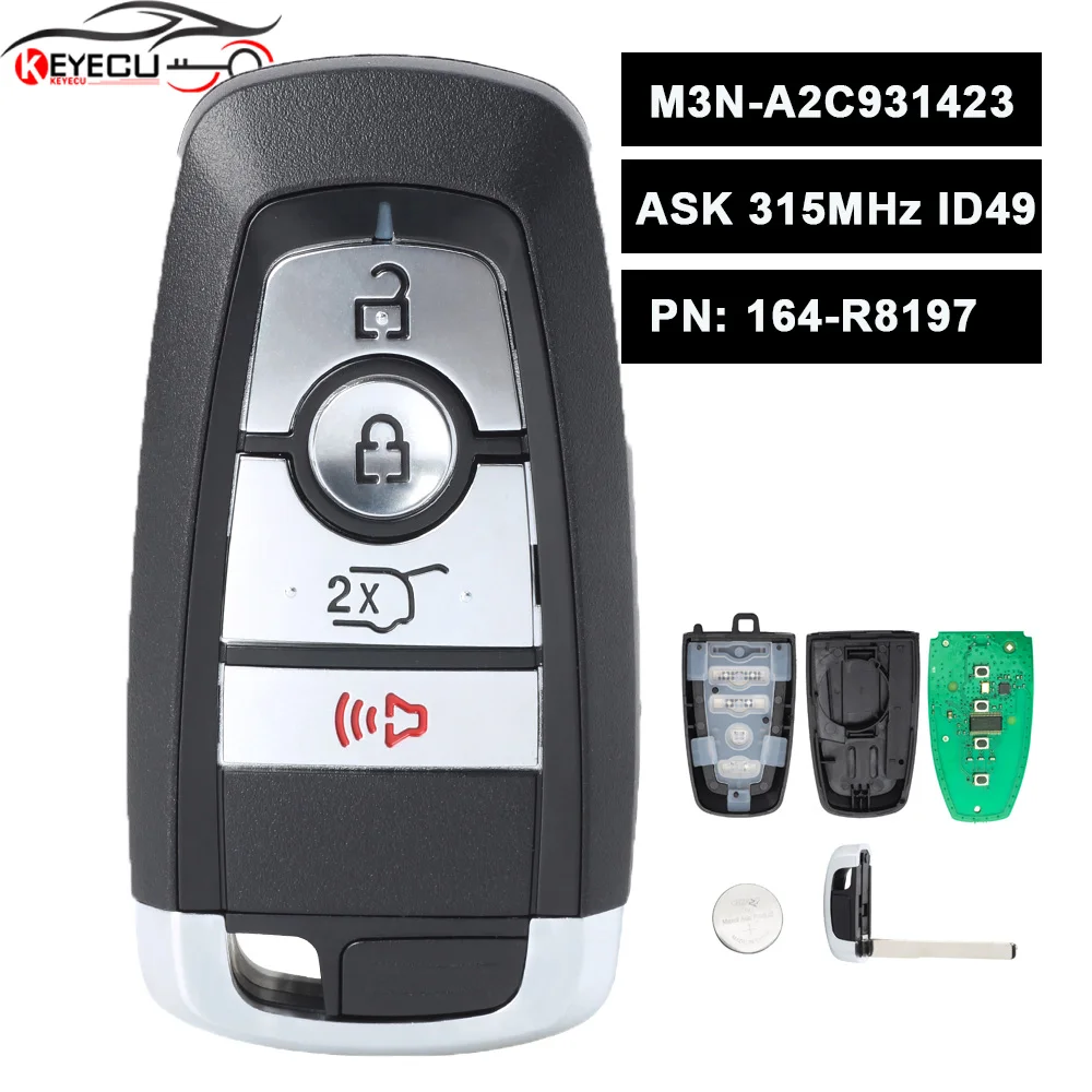 

KEYECU M3N-A2C931423 ASK 315MHz 49 Chip Replacement 4 Button Smart Key for Ford Expedition 2018 2019 2020 PN: 164-R8197