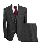 Мужской твидовый пиджак для шафера, черныйсерый пиджак с отложным воротником и узором в елочку, свадебный пиджак для шафера, 3 шт.