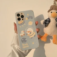cartoon leather phone case cute space duck cover animal funda for iphone 11 12 13 pro max 13mini 7 8 plus xs max xr x back cover